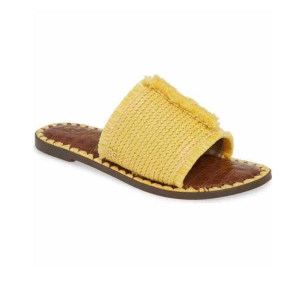 SAM EDELMAN - Raffia Frayed Glenda Slide Sandals, Yellow, Size 11